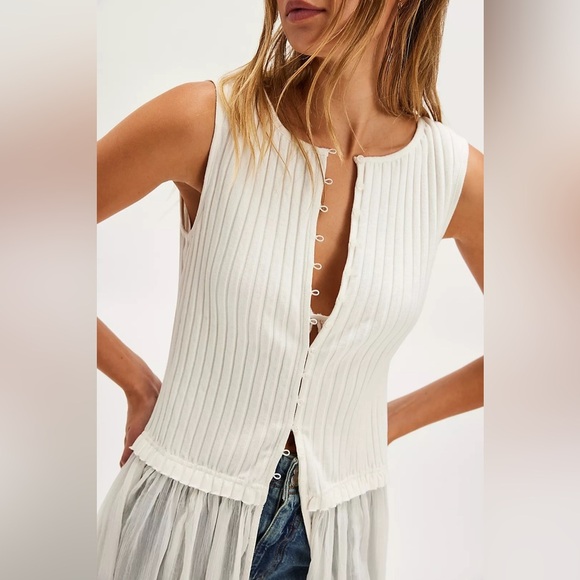 Free People Twice As Nice Maxi Tunic Top White Buttondown Sleeveless M NWOT - Picture 4 of 14